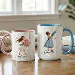 Personalized Birth Flower Girl 11 oz 15 oz Ceramic Mug with Name and Coaster Mother's Day Birthday Gift for Mom Girl