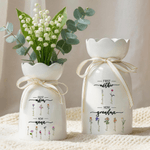 Personalised Birth Flower Ceramic Vase with 1-10 Names Mother's Day Birthday Gift for Mother Grandmother