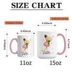 Personalized Birth Flower Girl 11 oz 15 oz Ceramic Mug with Name and Coaster Mother's Day Birthday Gift for Mom Girl