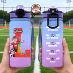 Personalized Cute Face Photo Soccer Pattern 17 oz Kids Water Bottle with Name and Initial Daily Drinking Children's Day Gift for Boys Girls