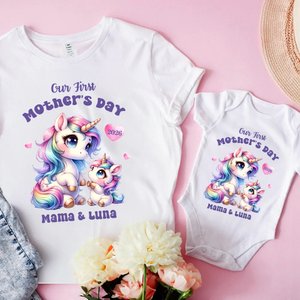 Gepersonaliseerd Schattig Beer Konijntje Eenhoorn 100% Katoenen Babyrompertje T-shirt Met Naam Eerste Moederdagcadeau voor Pasgeboren Moeder