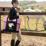 Personalised Horse Photo Portrait Oxford Large Capacity Tote Bag with Name and Mesh Pocket Birthday Anniversary Gift for Horse Owner Horse Lover