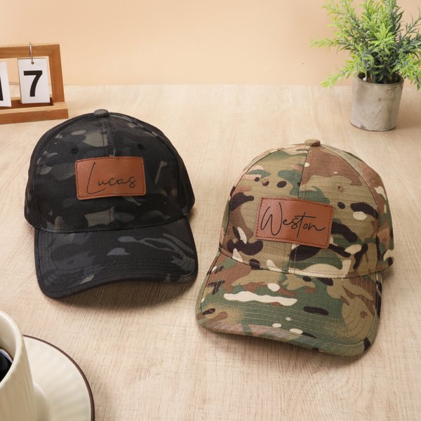 Personalised PU Leather Name Patch Camo Baseball Cap Daily Use Birthday Father's Day Gift for Dad Man