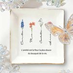 Porte-bijoux en céramique personnalisé avec fleur de naissance nom et texte - Cadeau usage quotidien anniversaire pour amie couple et mariée