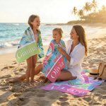 Personalised Coloured Palm Design Quick Dry Oversized Microfiber Beach Towel with Name and Initial Beach Party Birthday Gift for Family Friend