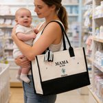 Personalized 1-8 Birth Flowers Butterfly Large Tote Bag with Names and Year Travel Accessories Mother's Day Birthday Gift for Mom Grandma