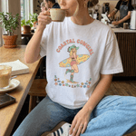 Personalized Multicolor Bohemian Style Surfboard Cowgirl 100% Cotton T-shirt with Name Beach Party Birthday Holiday Gift for Women Girls