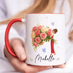 Personalized Birth Flower Girl 11 oz 15 oz Ceramic Mug with Name and Coaster Mother's Day Birthday Gift for Mom Girl
