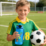 Personalized Cute Face Photo Soccer Pattern 17 oz Kids Water Bottle with Name and Initial Daily Drinking Children's Day Gift for Boys Girls