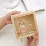 Personalized Cute Floral Bunny Wooden Clear Money Box Piggy Bank with Name Room Decor Birthday Easter Gift for Girls Kids