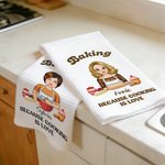 Personalizzato Baking Because Cooking Is Love Asciugamano da tè in cialda con nome Uso quotidiano Regalo di compleanno per lei