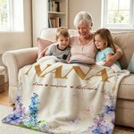 Personalized Watercolor Birth Flower Soft Throw Blanket with Name Home Decor Birthday Gift for Mom Grandmother