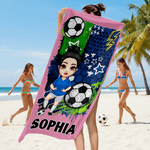 Henkilökohtainen Cartoon Soccer Character Ylimitoitettu Quick Dry Beach Towel nimi Travel Essentials syntymäpäivälahja jalkapallon ystäville