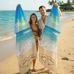 Serviette de plage surdimensionnée à séchage rapide avec initiales du nom, année et texte. Cadeau d'anniversaire pour un couple.