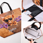 Personalized Highland Cow Birth Flower Large Capacity Tote Bag with Name Daily Use Birthday Gift for Highland Cow Lovers Cowgirls