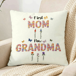 Personalized Faux Yarn Effect Birth Flower First Mom Now Grandma Soft Throw Pillow Cover with Names Mother's Day Gift for Mom Grandma
