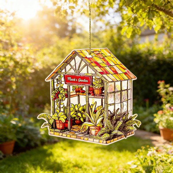 Personalized Faux Stained Glass Greenhouse Acrylic Suncatcher Ornament with Text Home Decor Birthday Anniversary Gift for Plant Lovers