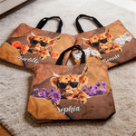 Personalized Highland Cow Birth Flower Large Capacity Tote Bag with Name Daily Use Birthday Gift for Highland Cow Lovers Cowgirls