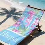 Personalised Coloured Palm Design Quick Dry Oversized Microfiber Beach Towel with Name and Initial Beach Party Birthday Gift for Family Friend