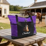 Personalised Horse Photo Portrait Oxford Large Capacity Tote Bag with Name and Mesh Pocket Birthday Anniversary Gift for Horse Owner Horse Lover