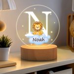 Personalised Fantasy Star Cloud Cute Forest Animal Initial Name LED Night Light with Wooden Base Nursery Decor Birthday Baby Shower Gift for Kids