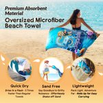 Personalized Cartoon Diving Character Initial Quick Dry Soft Oversized Beach Towel with Name Summer Vacation Beach Pool Party Birthday Gift for Kids