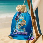 Personalized Cartoon Diving Character Initial Drawstring Bag with Name Outdoor Activities Beach Party Birthday Gift for Kids Family