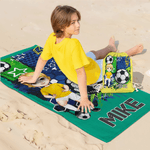 Henkilökohtainen Cartoon Soccer Character Ylimitoitettu Quick Dry Beach Towel nimi Travel Essentials syntymäpäivälahja jalkapallon ystäville