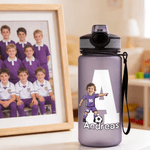 Personalized Cute Face Photo Soccer Pattern 17 oz Kids Water Bottle with Name and Initial Daily Drinking Children's Day Gift for Boys Girls