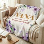 Personalized Watercolor Birth Flower Soft Throw Blanket with Name Home Decor Birthday Gift for Mom Grandmother