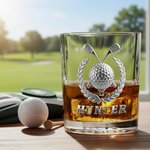 Personalised 2D Metallic Style Print Golf Theme Whiskey Glass with Name Golf Club Birthday Father's Day Gift for Golf Lovers