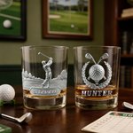 Personalised 2D Metallic Style Print Golf Theme Whiskey Glass with Name Golf Club Birthday Father's Day Gift for Golf Lovers
