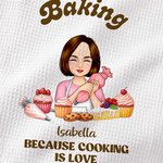 Personalizzato Baking Because Cooking Is Love Asciugamano da tè in cialda con nome Uso quotidiano Regalo di compleanno per lei