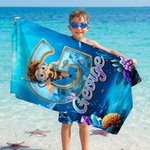 Personalized Cartoon Diving Character Initial Quick Dry Soft Oversized Beach Towel with Name Summer Vacation Beach Pool Party Birthday Gift for Kids