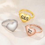 Personalized Sterling Silver Heart Photos Locket Ring with Engraved Text Mother's Day Birthday Gift for Mom Family