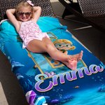 Personalized Cartoon Diving Character Initial Quick Dry Soft Oversized Beach Towel with Name Summer Vacation Beach Pool Party Birthday Gift for Kids