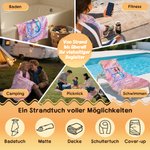 Personalisiertes Cartoon-Meerjungfrau-Strandtuch mit Namen und Initiale | Turnbeutel optional | Strand-Geburtstagsgeschenk für Mädchen