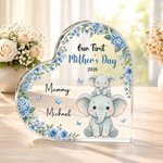 Personalised 1st Mother's Day Cute Parent-Child Animal Heart Acrylic Plaque with Name and Year Home Decor Mother's Day Birthday Gift for New Mom