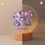 Personalized Birth Flower Fairy LED Night Light with Name and Wooden Base Room Decor Birthday Gift for Girls