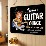 Personalizzato Chitarra Personaggio dei cartoni animati Pittura di latta con nome Home Decor Regalo di compleanno per l'amante della chitarra
