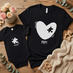 Personalized Heart Puzzle 100% Cotton Baby Bodysuit T-shirt Matching Outfit with Name and Title Mother's Day Birthday Gift for Newborn New Mom