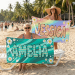 Personligt Daisy-namn Flerfärgade ränder Överdimensionerad snabbtorkande strandhandduk Strandfest Resa väsentlig födelsedagspresent till kvinna flicka syster