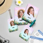 Personalized Face Photo Floral PU Leather Luggage Tag Passport Holder with Name Daily Use Birthday Travel Gift for Travel Lovers Friends Besties