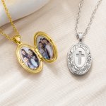 Personalised Baroque Floral Cross 2 Photos Locket Necklace Dainty Jewellery Baptism Birthday Mother's Day Gift for Mom Grandma
