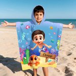 Toalla de playa con capucha personalizada suave y de secado rápido diseño 3D de buceador y animales marinos con nombre regalo de cumpleaños para niños
