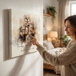 Personalized Watercolor Merge Loved One Pictures Portrait Canvas Prints with Text  Ship from USA Home Decor Sentimental Memorial Gift for Family