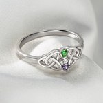 Personalised Celtic Knot Birthstone Sterling Silver Ring with Engraved Text Birthday Anniversary Mother's Day Gift for Women