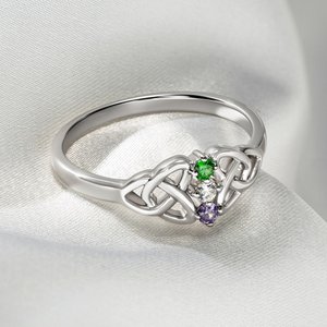 Personalised Celtic Knot Birthstone Sterling Silver Ring with Engraved Text Birthday Anniversary Mother's Day Gift for Women