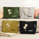 Bolso tote de pana personalizado con flor de nacimiento y nombre gran capacidad regalo de cumpleaños para mujer y amiga