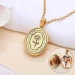 Personalized Dainty Birth Flower Name Photo Locket Necklace with Text Birthday Anniversary Mother's Day Gift for Mom Grandma Woman